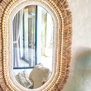 Handgemachter Bali Spiegel mit Raffia Bündeln