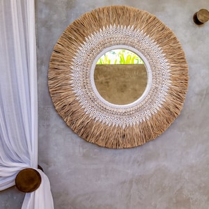 Miroir mural rond boho avec franges et coquillages, 63 cm, fait main à Bali image 7