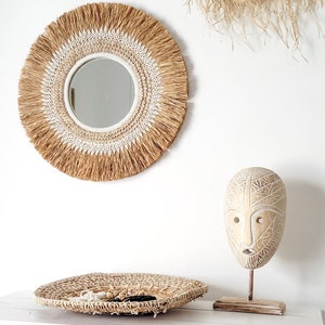 Miroir mural rond boho avec franges et coquillages, 63 cm, fait main à Bali image 5