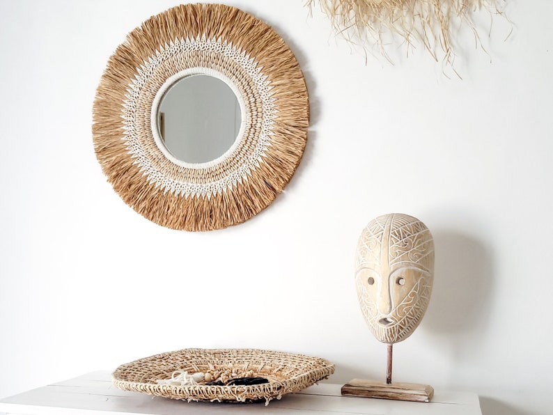 Miroir mural rond boho avec franges et coquillages, 63 cm, fait main à Bali image 5