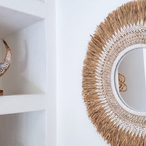 Miroir mural rond boho avec franges et coquillages, 63 cm, fait main à Bali image 6