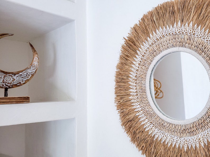 Miroir mural rond boho avec franges et coquillages, 63 cm, fait main à Bali image 6