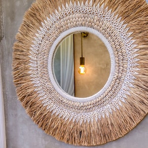 Miroir mural rond boho avec franges et coquillages, 63 cm, fait main à Bali image 8