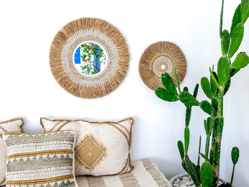 Miroir mural rond boho avec franges et coquillages, 63 cm, fait main à Bali image 3