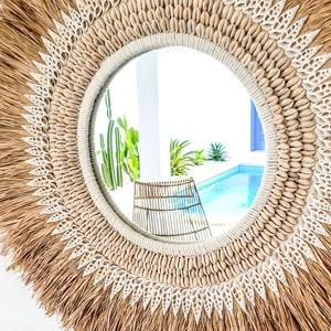 Miroir mural rond boho avec franges et coquillages, 63 cm, fait main à Bali image 2