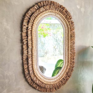 Bohemian Spiegel handgemacht mit Holzperlen und Makramee