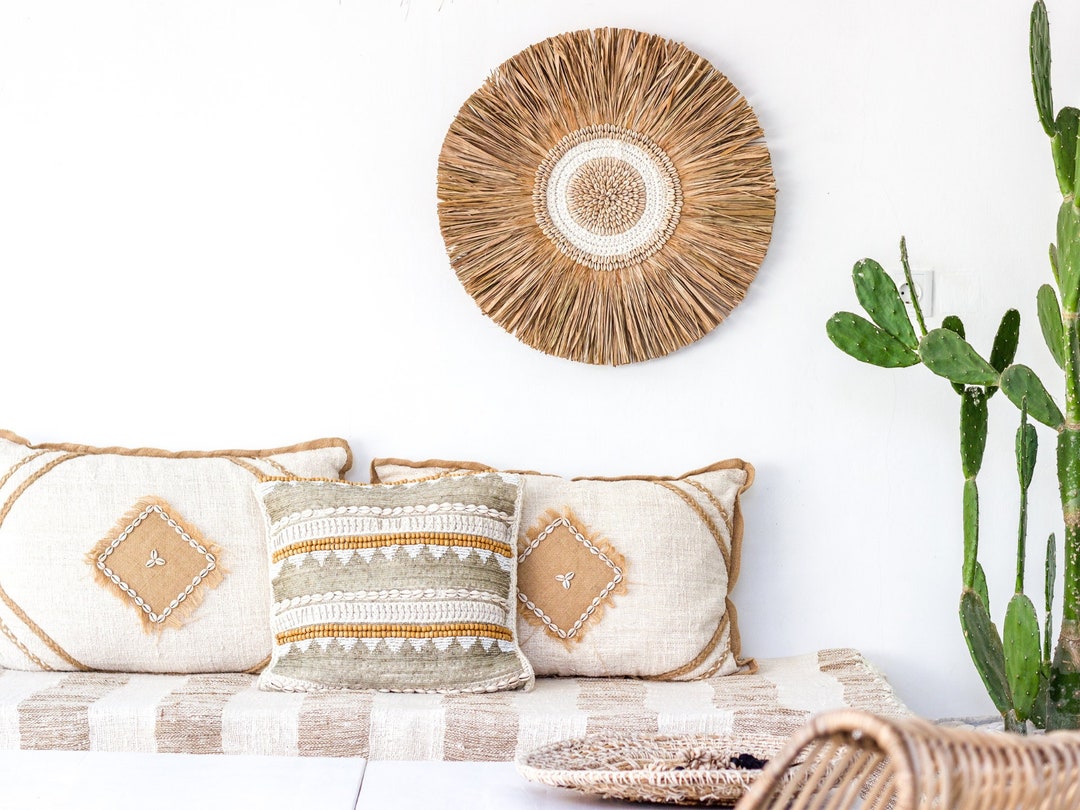 Déco Murale Macramé Boho Avec LED - 36,5x87cm - Perles Bois - Style Nature