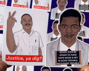Zestaw naklejek Black Leaders | John Lewis Good Trouble | MLK Justice, rozumiesz? | Dwie naklejki w zestawie | 15% z każdego zamówienia przekazane na cele charytatywne