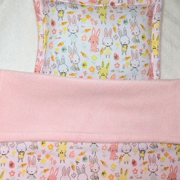 Dolls pram cot bedding set blanket and pillow. Cute bunnies with light pink fleece Christmas gift