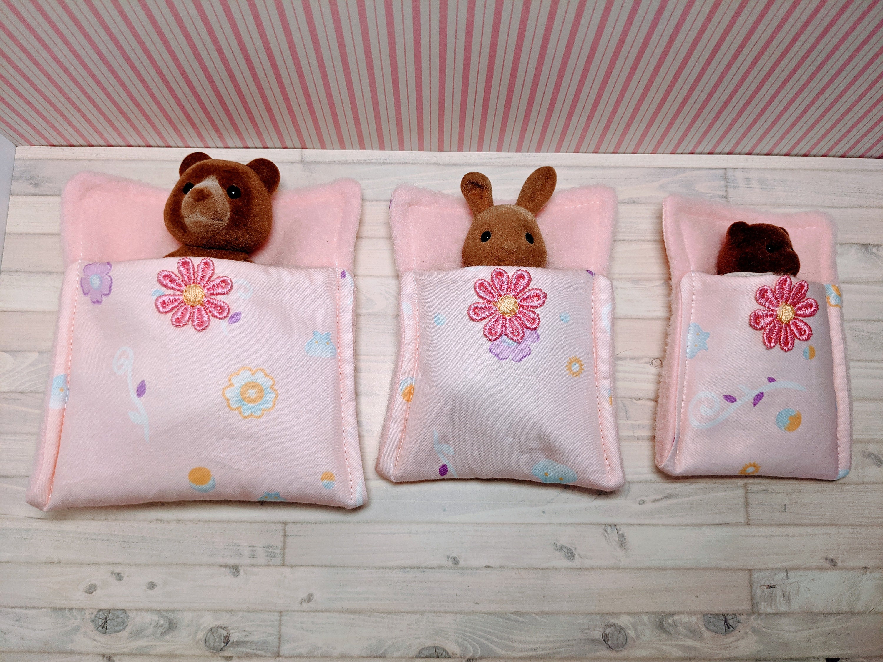 Set of 3 sleeping bags for Sylvanian families. Pink floral Etsy