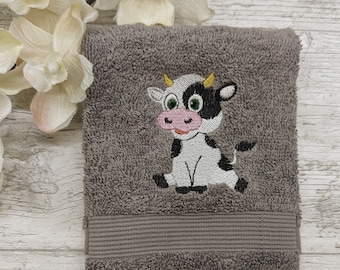 Baby cow facecloth Kids flannel wash cloth Cute sitting baby cow Fun facecloth Birthday gift Animal facecloth