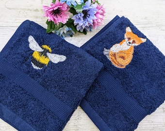 Fox or bee facecloth Kids wash cloth - flannel Embroidered facecloth Foxes Bees Birthday gift Father's day gift