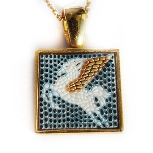 Pegasus micro mosaic pendant in solid 14K Gold