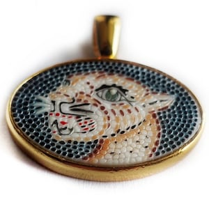 Panther (black) micro mosaic pendant in solid silver 925 double gold plated 24k