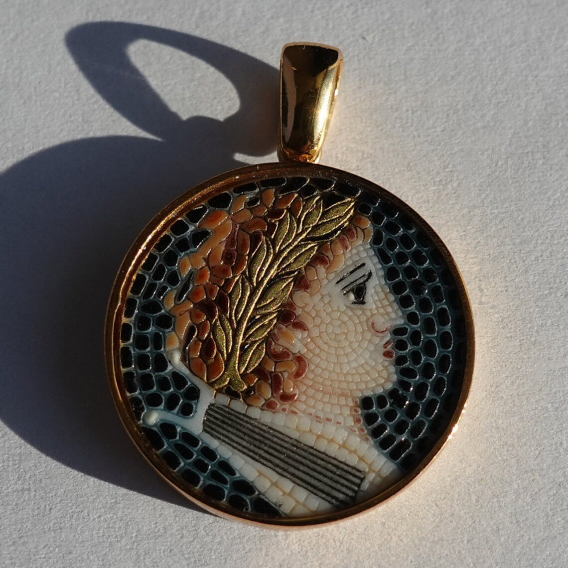 Apollo Greek God of the Sun and Light Micro Mosaic Pendant in Solid 14K ...