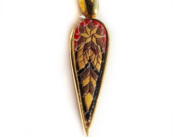 Flower red / gold micro mosaic pendant in solid silver 925 double gold plated 24k