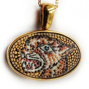 Panther (gold)  micro mosaic pendant in solid 14k gold