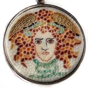 Medusa micro mosaic pendant in solid silver 925 double rhodium plated