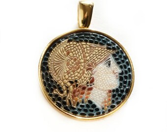 Athena micro mosaic pendant in solid silver 925 double gold plated 24k