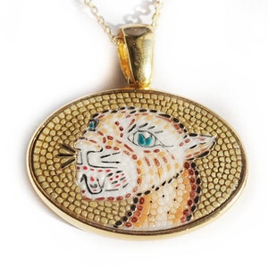 Panther (gold)  micro mosaic pendant in solid 14k gold