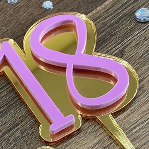Double layered acrylic cake topper -NUMBER only separate pick provided)