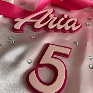 Barbie themed double layered acrylic cake topper - Name and Number (separate pick provided)