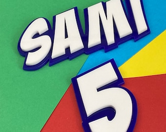 Superhero themed letters - Double layered acrylic cake topper - Name and Number (separate picks provided)