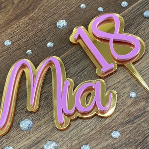 Double layered acrylic cake topper / cake charm -  Name and Number (separate pick provided)  18 / 21 / 30 / 40 / 50 / birthday