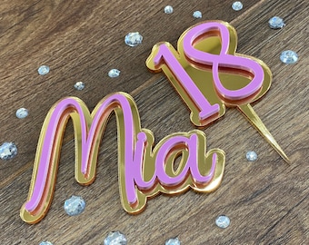 Personalized Acrylic Birthday Cake Topper: Name & Number Charm