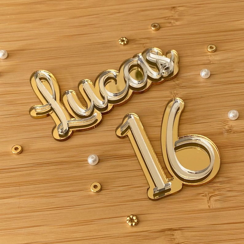 Personalized Acrylic Cake Topper: Double Layered Name Charm image 10