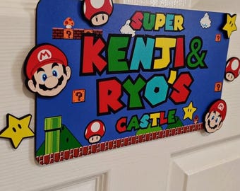 2x namen Gepersonaliseerd op Super Mario geïnspireerd deurbord kinderkamer / deurbord Nintendo-thema