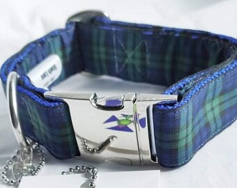 Tartan Dog Collar and Lead by The Wee Scots Lass Gorgeous Blackwatch Tartan Heavy Duty Quick Release Clasp Metal Fittings Weddings Birthdays