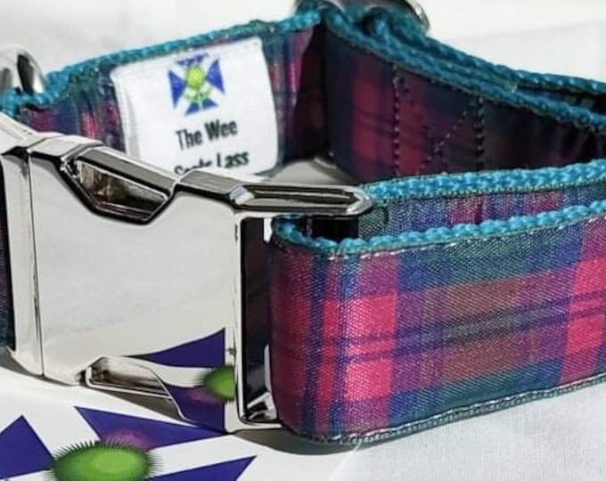 Featured listing image: Tartan Dog Collar and Lead by The Wee Scots Lass Gorgeous Lindsay Tartan Heavy Duty Quick Release Clasp Metal Fittings Adjustable Wedding