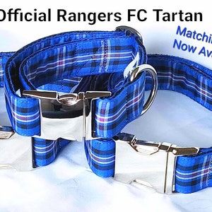 Rangers FC Tartan Dog Collar by The Wee Scots Lass. Matching Leads Now Available! Official Rangers FC Tartan Quality Handmade Metal Fittings