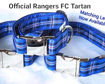 Rangers FC Tartan Dog Collar by The Wee Scots Lass. Matching Leads Now Available! Official Rangers FC Tartan Quality Handmade Metal Fittings