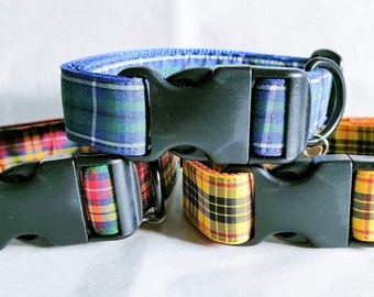 Tartan Dog Collar by The Wee Scots Lass. Gorgeous Buchanan Tartan. Lightweight, Strong Clasp.