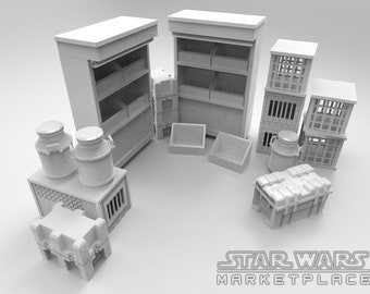 Star Wars Black Spire Market Stall Crates, Cages & Cabinet - STL Pack