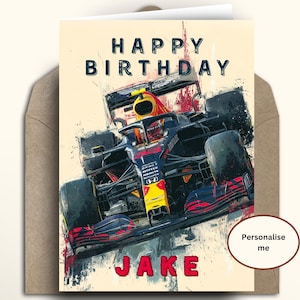 Personalised F1 Birthday Card, Red Bull Honda Formula One, red bull Honda racing fan gift, f1 birthday card, f1 merch, Max Verstappen