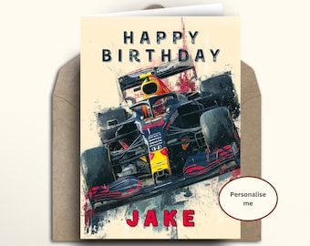 Personalised F1 Birthday Card, Red Bull Honda Formula One, red bull Honda racing fan gift, f1 birthday card, f1 merch, Max Verstappen