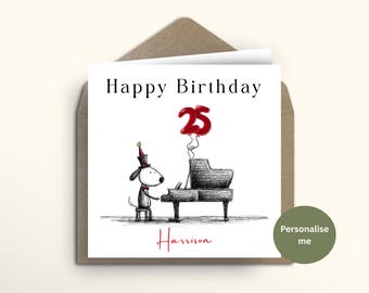 Personalised Piano Birthday Card | musician classical pianist piano theme | dog | son | milestone 18th 21st 30th 40th 50th 60th 70th 80th 90