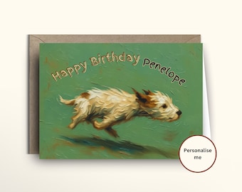 Dog Zoomies Birthday Card, Funny Terrier Card, Vintage Sage Green Oil Painting, Messy Art Dog Lover Gift, Cottagecore Pet Birthday Card