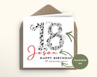 Personalised Musical Notes Happy Birthday Card | musician notes piano pianist | singer | milestone age | for her him son daughter