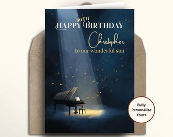 Personalised Piano Birthday Card, Custom Music Card, Pianist Gift, musical birthday card, for Him for Dad for Husband, piano theme, recital