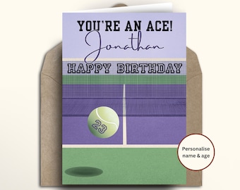 Tennis Birthday Card, You're An Ace Greeting Card, Personalised Sports Birthday Card, Custom Name and Age Tennis Ball Art Print