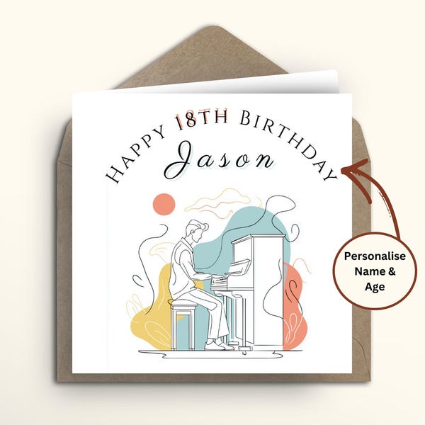 Piano Birthday Card Personalised | Upright Piano Player Musician Card | Pianist Card | Piano Teacher Thank You | Custom Music Card