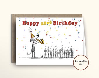 Personalised Jazz Birthday Card, saxophone players, musician, singers, band members, concert, orchestra, trio, 30th 40th 50th 60th 70th 80th