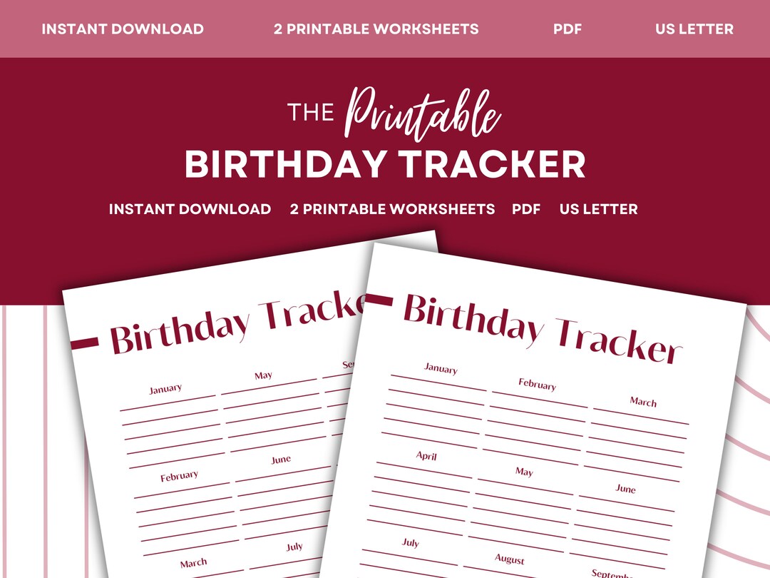 The Printable Birthday Tracker Birthday Planner Birthday Reminder ...