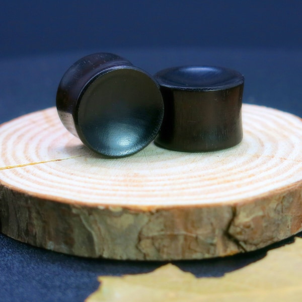 A Pair of Stunning Black Wood Concave Ear Plugs for Stretched Earlobes. Handmade Plug Earrings for Gauged Ears and Ear Stretching.