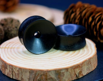 Pair of Black Wood Small Bore Deep Concave Ear Plugs for Ear Stretching. Custom Wood Ear Tunnels for Earlobe Piercing.