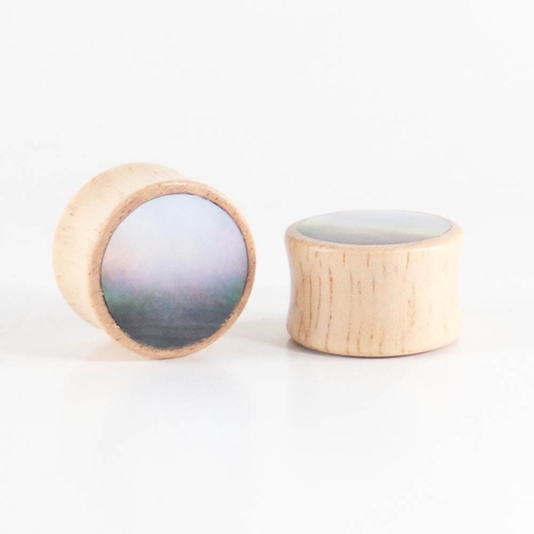 Hevea Wood Plugs: Black Pearl Shell Inlaid Saddle Plugs - Etsy